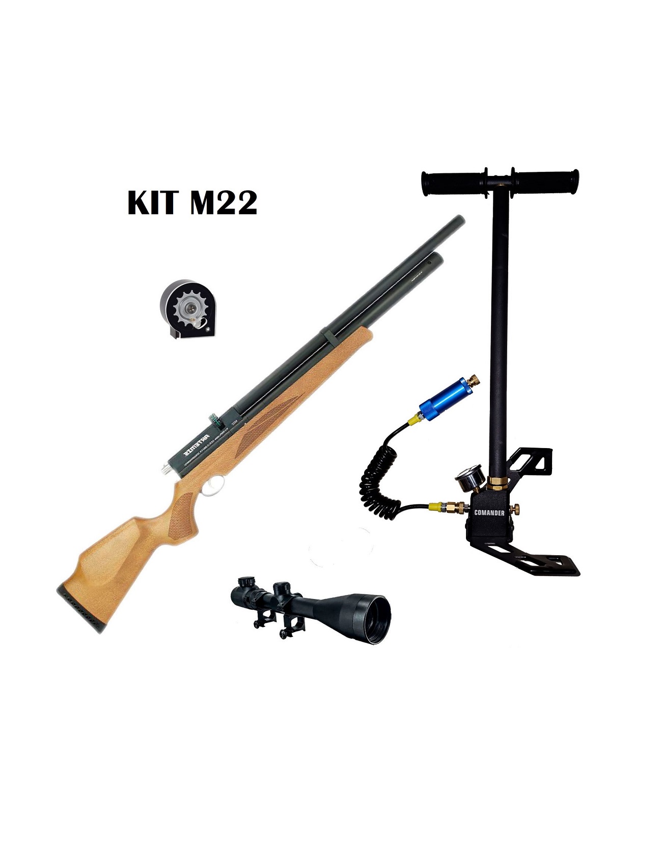 KIT M22 + MIRA-3-9X40 + BOMBIN PCP + FUNDA Y POSTONES