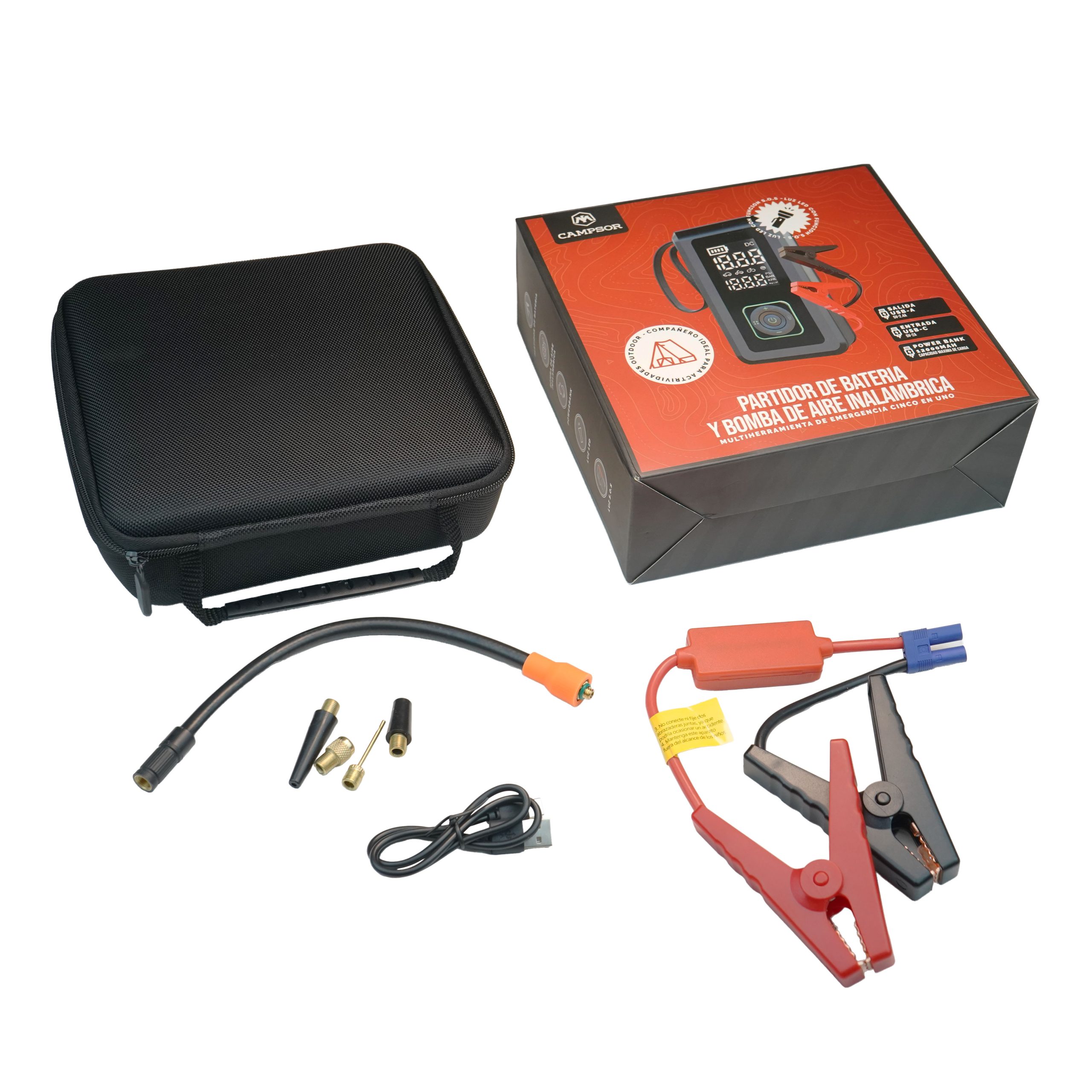 PARTIDOR DE BATERÍA COMPRESOR LINTERNA Y POWERBANK CAMPSOR 4 EN 1 - Imagen 2