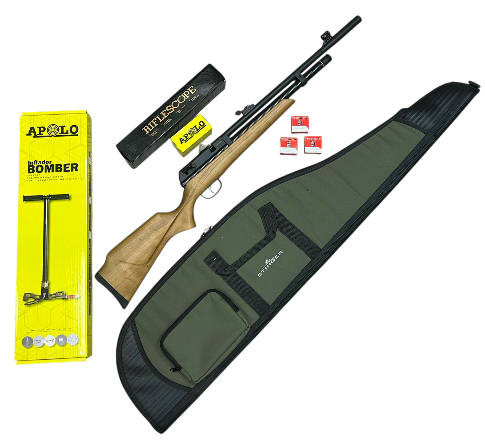 KIT RAIDER CAL 5.5 BOMBIN + MIRA 3-9X40 + MONTURA + FUNDA + POSTONES